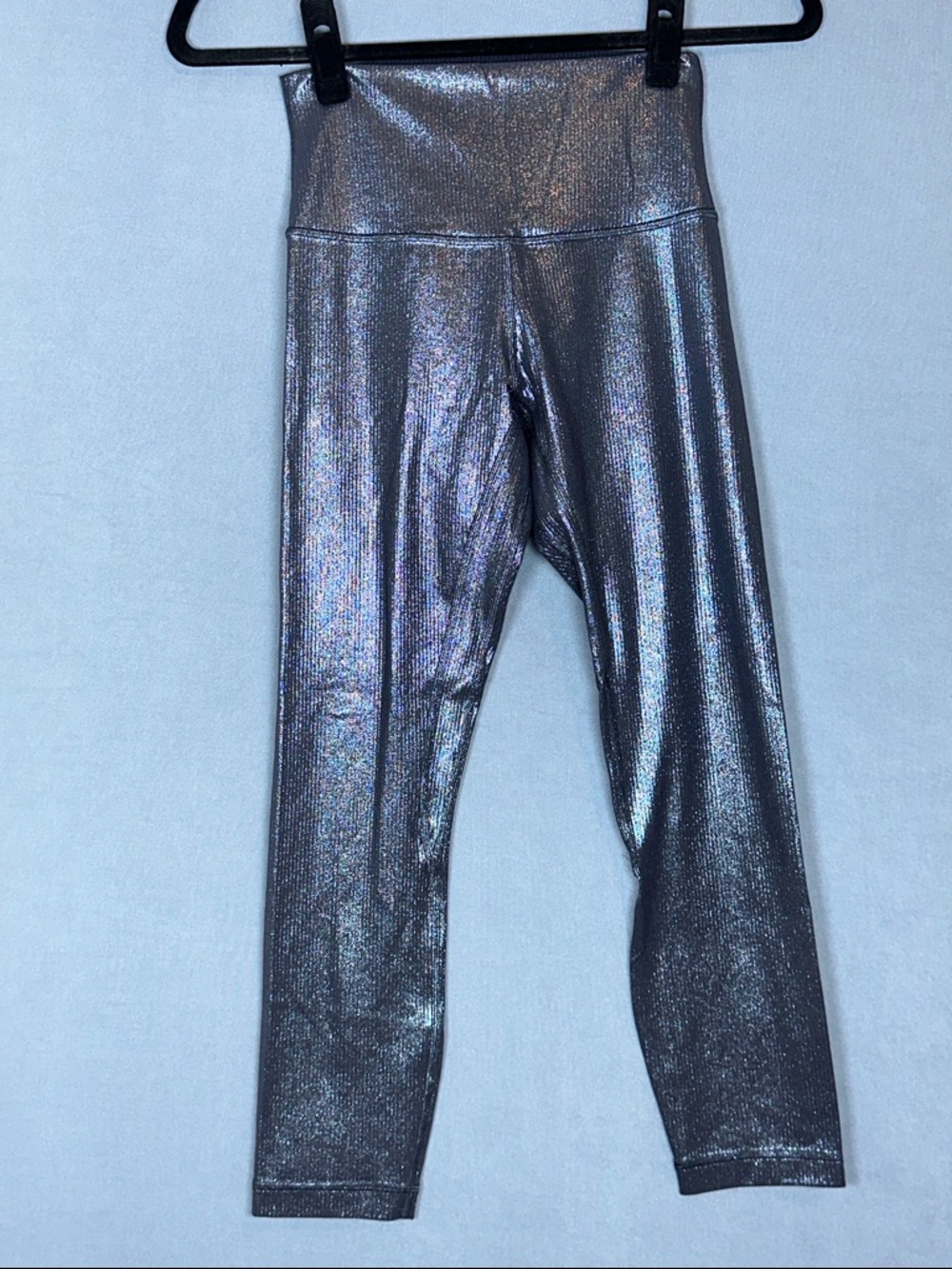 Lululemon Metallic Leggings Size 4 High Rise Silver Shimmer Align Navy Blue